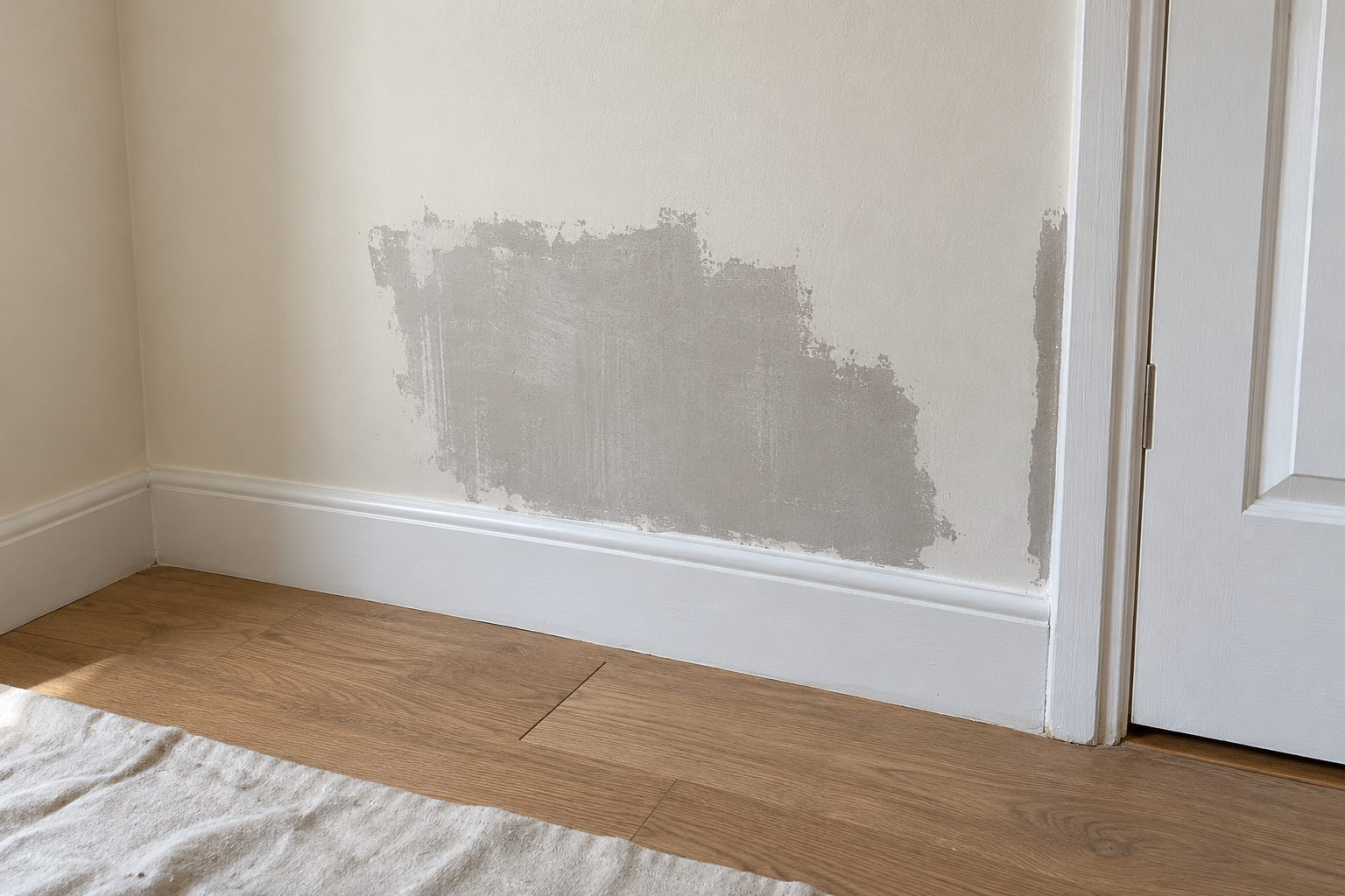Illustrative painting detail showing an area to review near the skirting